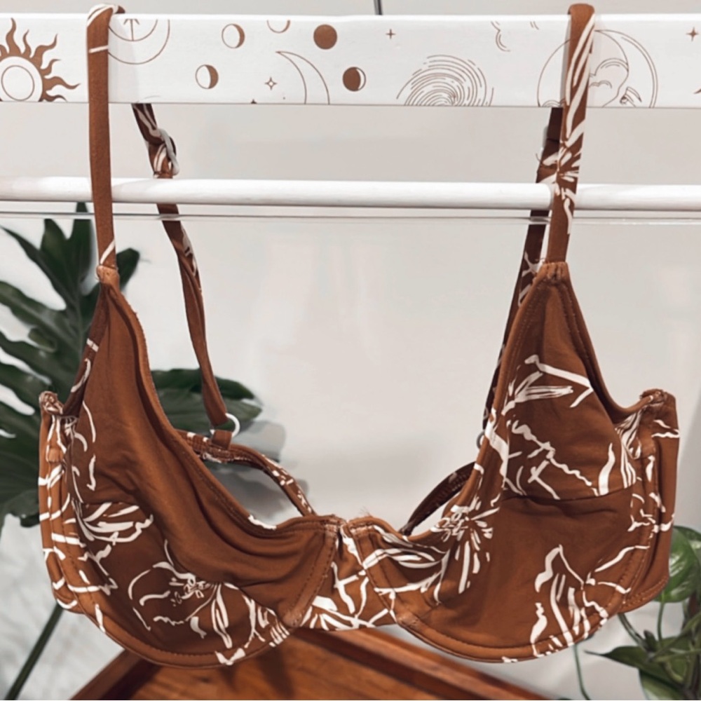 Stone Fox Swim Brown and White Bikini Top